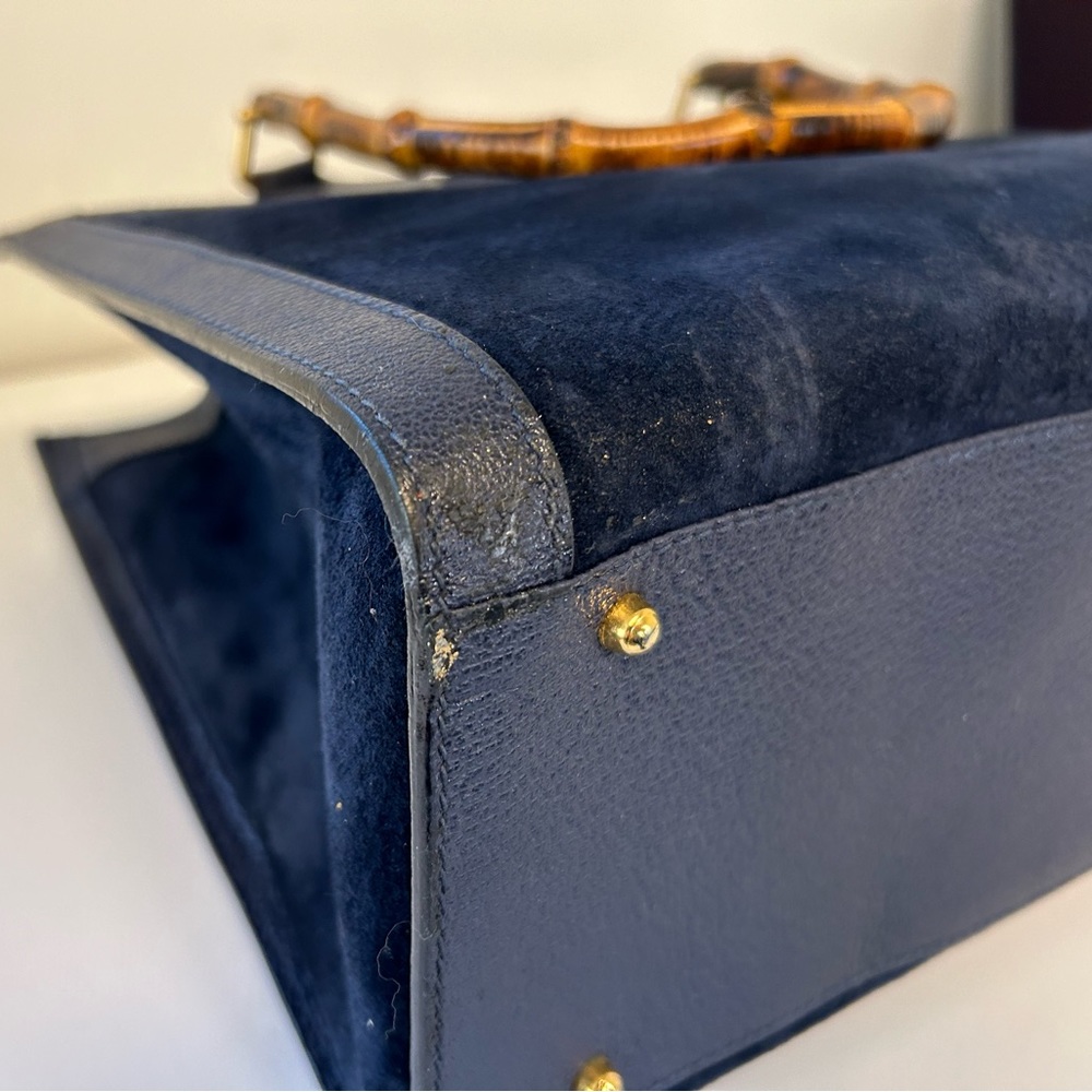 Vintage Gucci Diana bag bamboo handle navy blue leather and suede - Picture 9 of 15